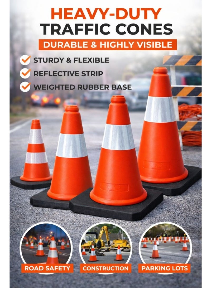 Workland قمع سلامة المرور 50 سم مع شريط عاكس - قمع طريق من PVC ثقيل مع قاعدة مطاطية للبناء، مواقف السيارات والفعاليات - Image 4